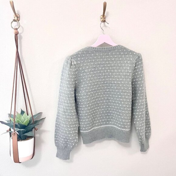 Ann Taylor Grey Puff Sleeve Bird's Eye Sweater Size M - Picture 6 of 6
